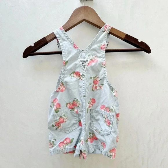OshKosh B'Gosh || Overalls Blue Georgia Peach Print Size 18 months - Picture 3 of 4
